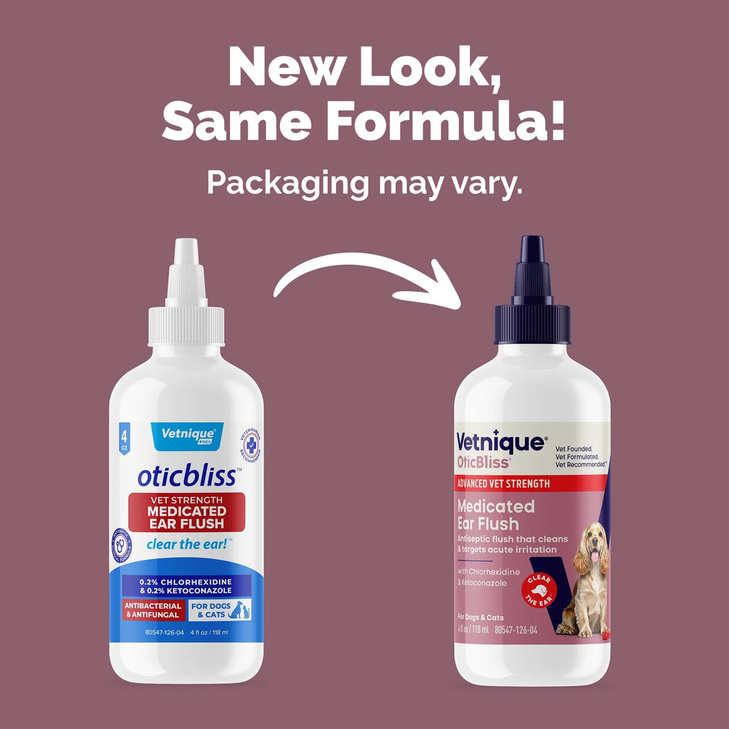 Oticbliss Advanced Vet Strength Medicated Cat and Dog Ear Cleaning Flush with Chlorhexidine, 4 Fl Oz
