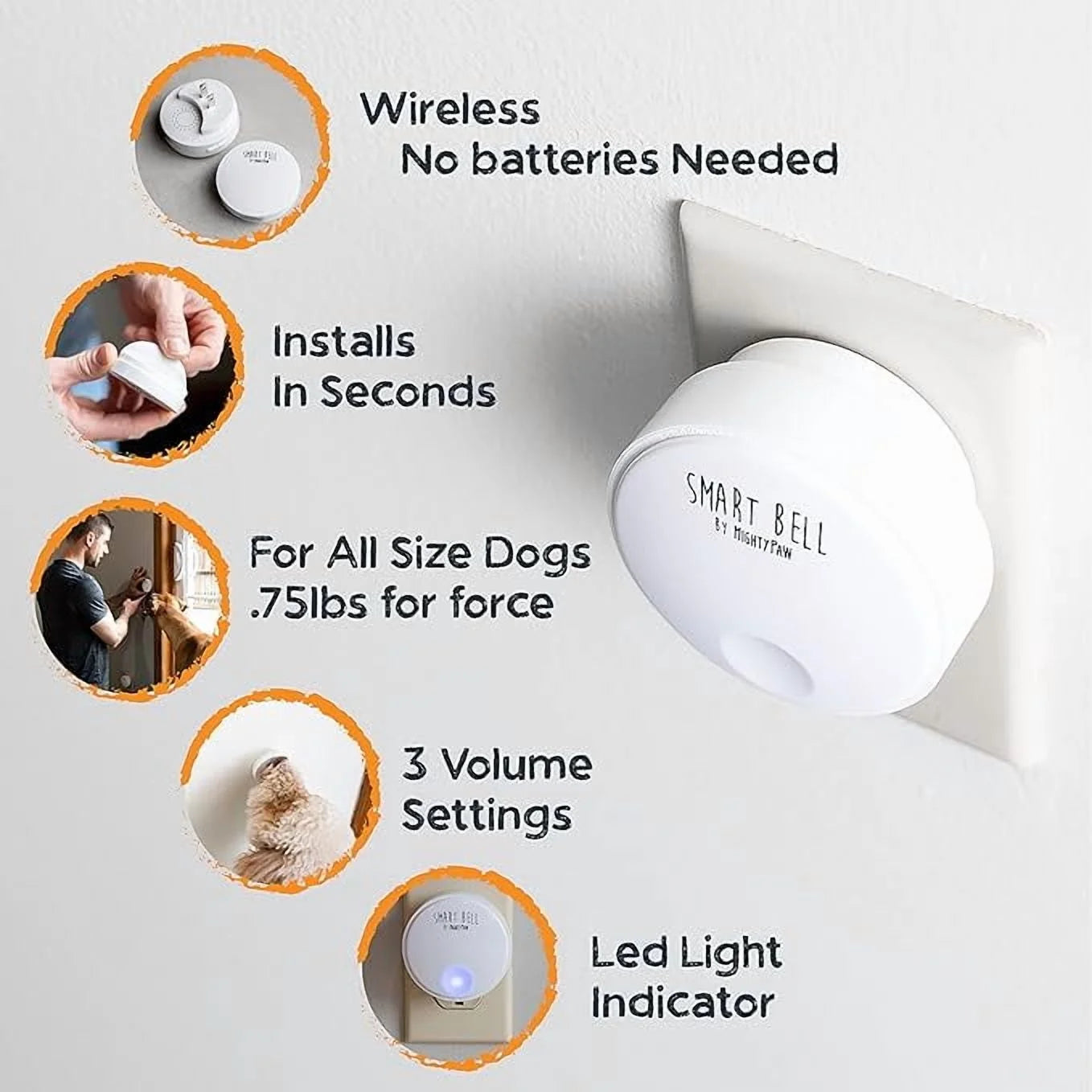 Smart Dog Bells Potty Training 2.0, Doorbell for Dogs, Press Button Door Dog Training Bells, 3M Adhesive Strip, 2 Activators, 4 Volumes and 38 Unique Tones.