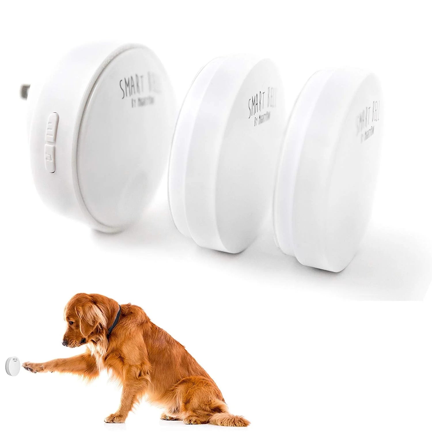 Smart Dog Bells Potty Training 2.0, Doorbell for Dogs, Press Button Door Dog Training Bells, 3M Adhesive Strip, 2 Activators, 4 Volumes and 38 Unique Tones.