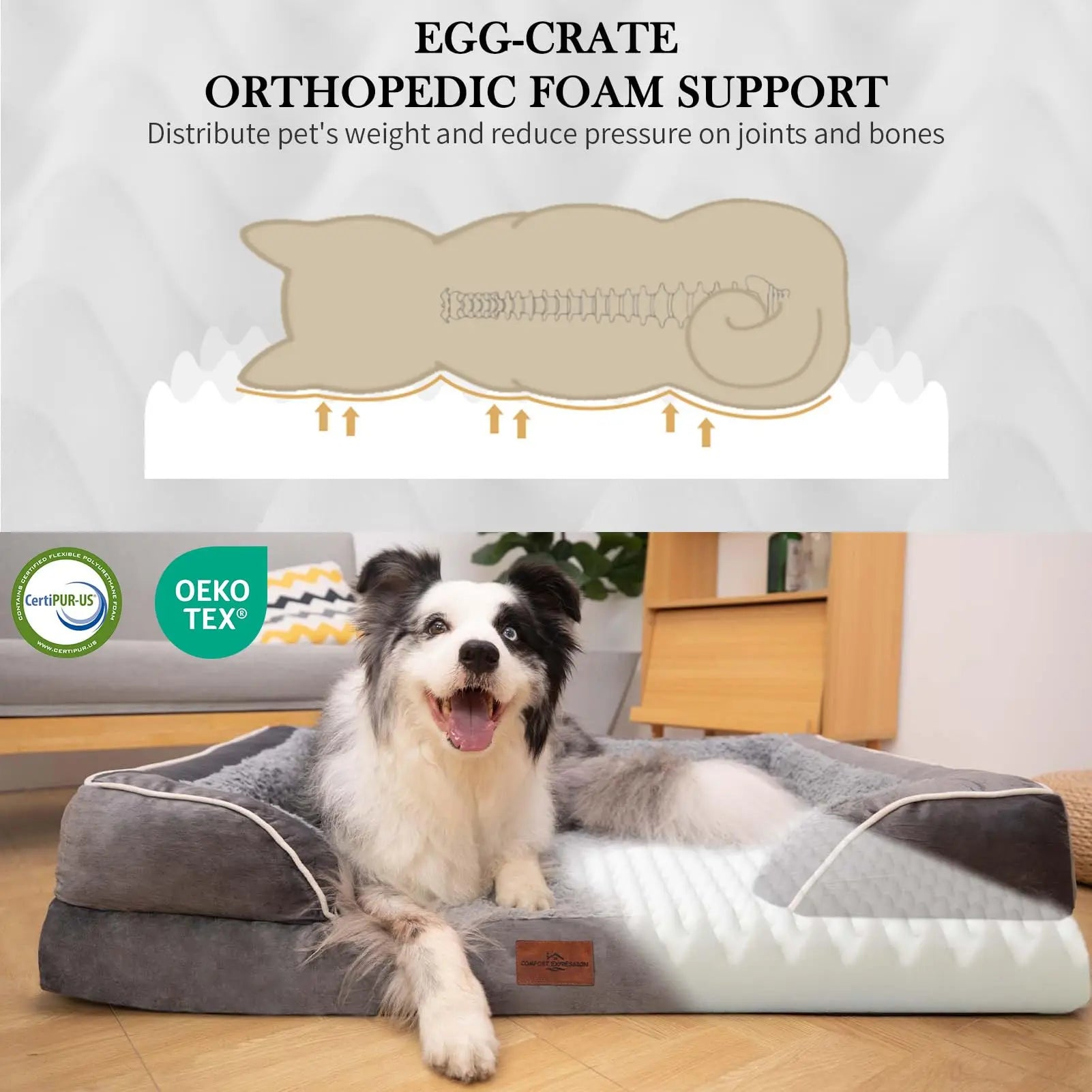 Medium Dog Beds Waterproof Orthopedic Foam Dog Beds for Medium Dogs Sofa Comfy Pet Bed with Washable Removable Cover & Non-Slip Bottom