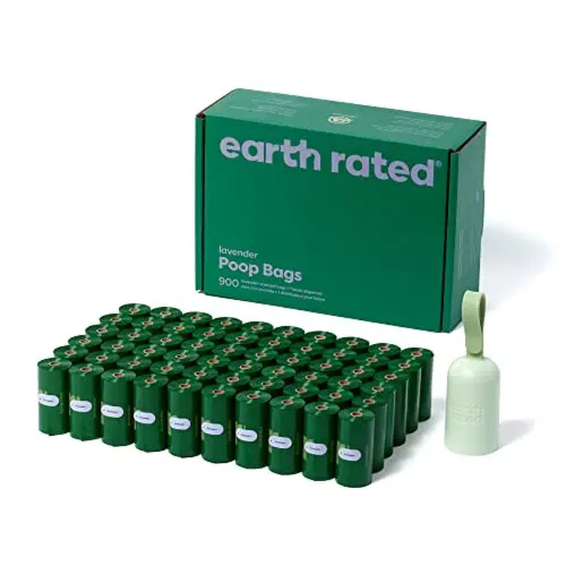 Earth Rated | Dog Poop Bag Dispenser with Dog Poop Bags, Durable and Guaranteed Leakproof, Lavender Scented, 1 Dispenser and 900 Bags
