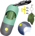 Dog Poop Bag Dispenser with Built-In LED Flashlight and Metal Clip for Leash, Pet Waste Bag Holder, Dog Walking Accessory, Mint Green
