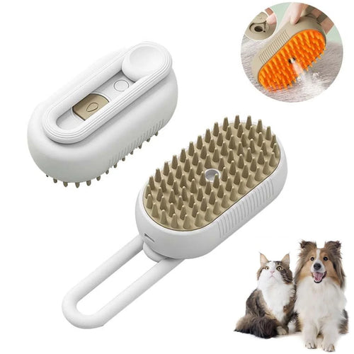 Cat Steam Brush, 3 in 1 Self Cleaning Cat Steamy Pet Brush Steamer Brush for Massage for Removing Tangled and Loosse Hair (White)