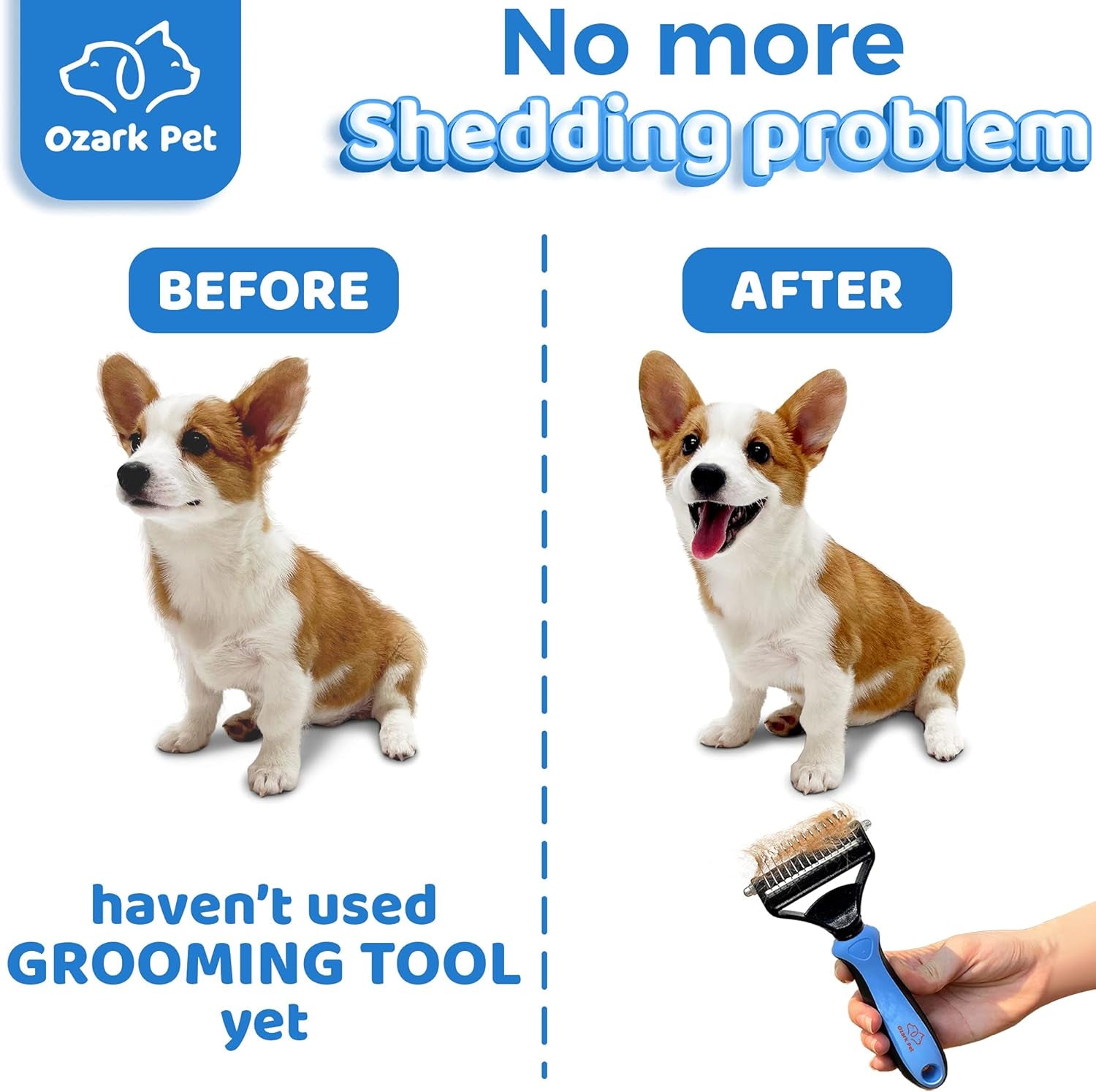 Dog Brush and Cat Brush-With Deshedding Brush, Dog Dematting Tools, Undercoat for Dogs, Deshedding Tool, Reduce Shedding up to 95%, for Short to Long Hair, and Large Breeds by  (Blue L)