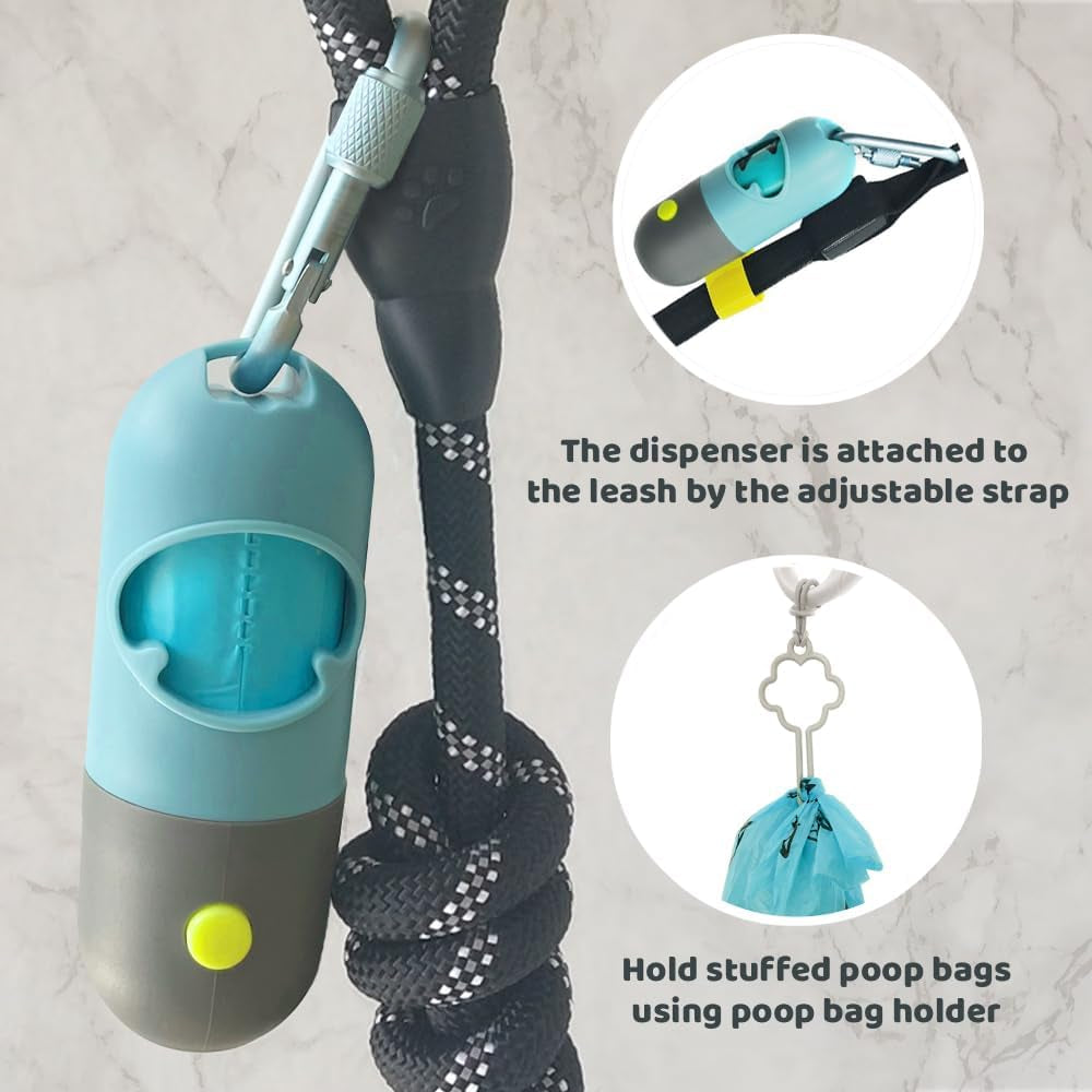 Dog Poop Bag Dispenser with Built-In LED Flashlight and Metal Clip for Leash, Pet Waste Bag Holder, Dog Walking Accessory, Crystal Blue