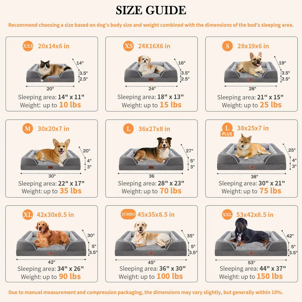 Medium Dog Beds Waterproof Orthopedic Foam Dog Beds for Medium Dogs Sofa Comfy Pet Bed with Washable Removable Cover & Non-Slip Bottom