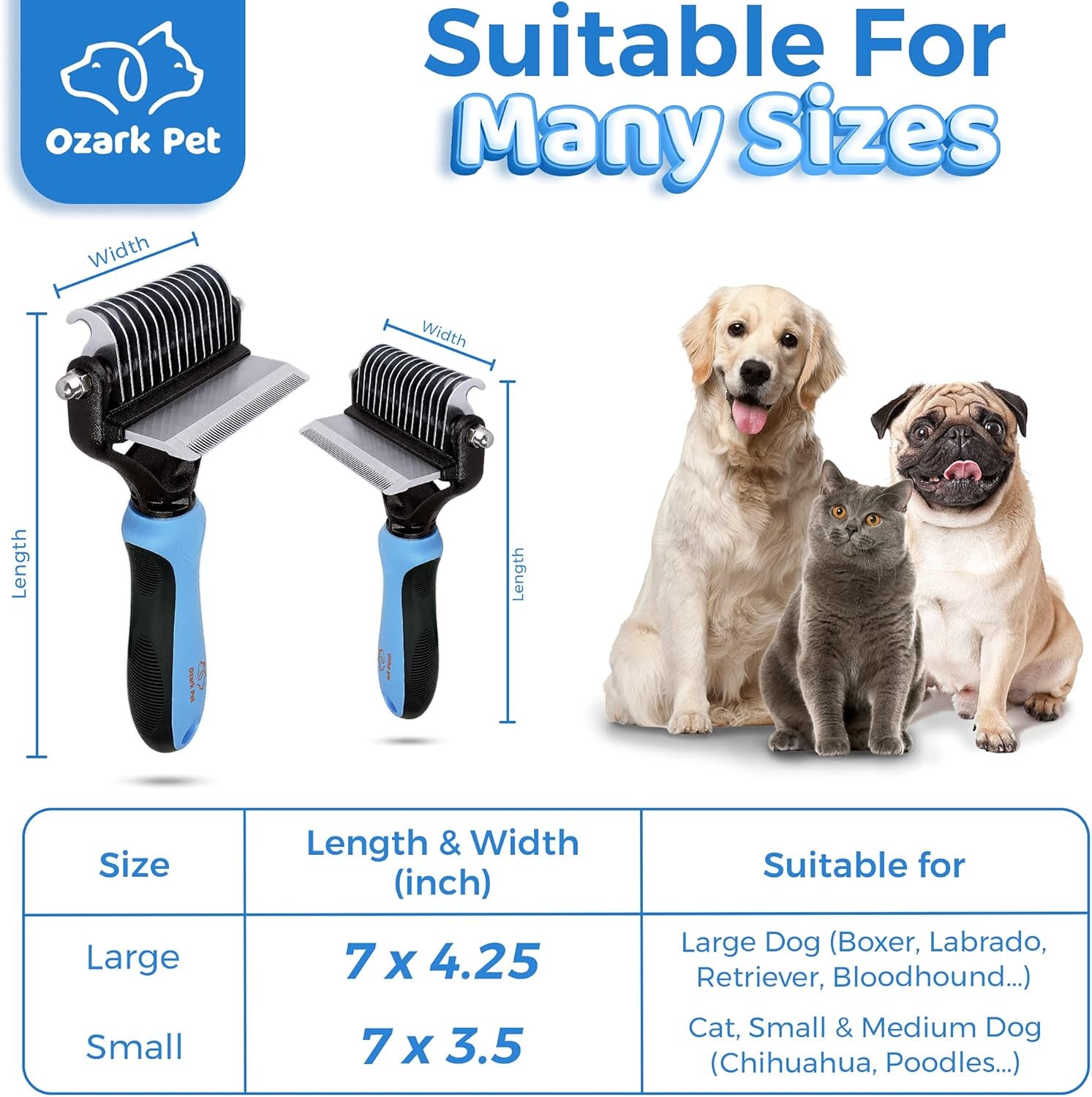Dog Brush and Cat Brush-With Deshedding Brush, Dog Dematting Tools, Undercoat for Dogs, Deshedding Tool, Reduce Shedding up to 95%, for Short to Long Hair, and Large Breeds by  (Blue L)