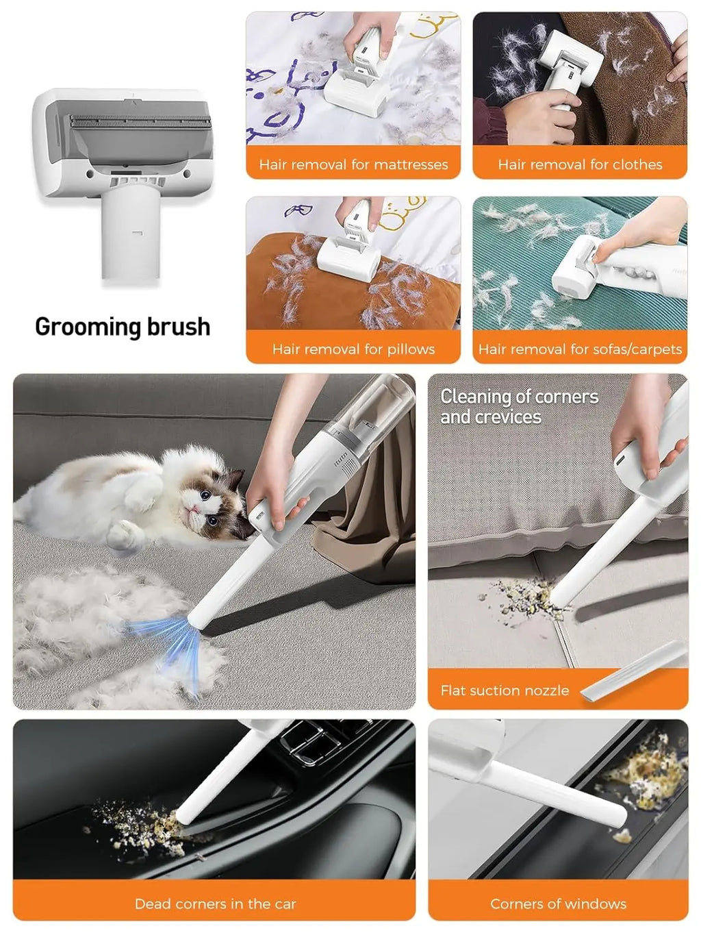 Cordless Pet Grooming Vacuum Set, 60Db Quiet Hair Removal,With 5 Pet Grooming and Cleaning Tools One-Touch Pet Hairremoval Vacuum Brush, Zero Airborne Hair Technology, Verysuitable for Anxious and Sensitive Pets.